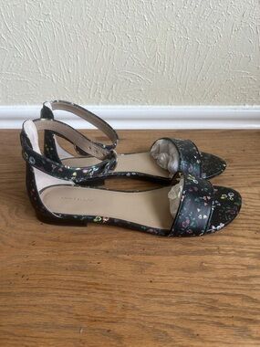 Ann Taylor Black Floral Ankle-Strap Sandals